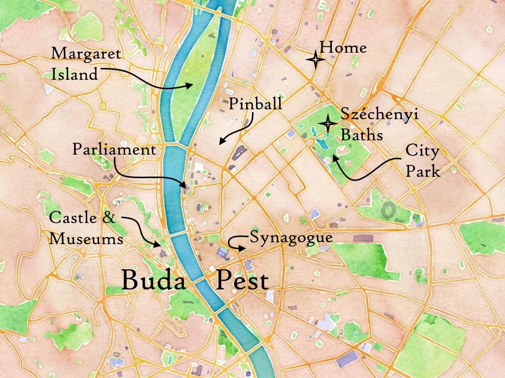 Buda və Пешт xəritədə