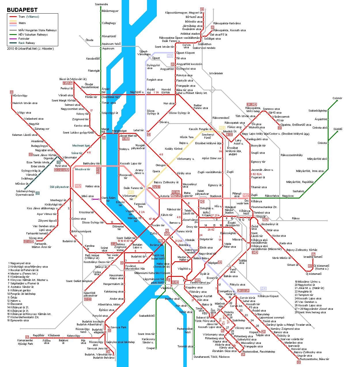 inkişafında tramvay xətləri Budapeşt xəritə