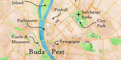 Buda və Пешт xəritədə